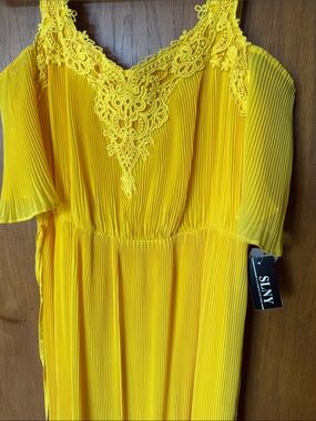 SLNY Yellow Crochet Yoke Dress